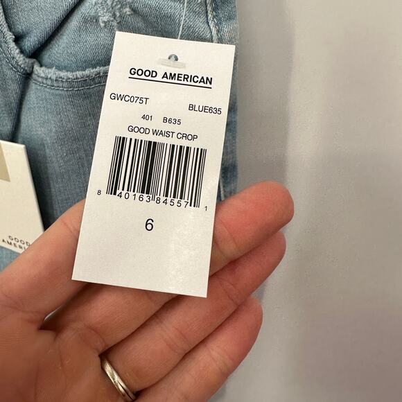 GOOD AMERICAN NWT Good Waist Skinny Distressed Crop Jeans in Blue635 // 6 - Picture 9 of 11